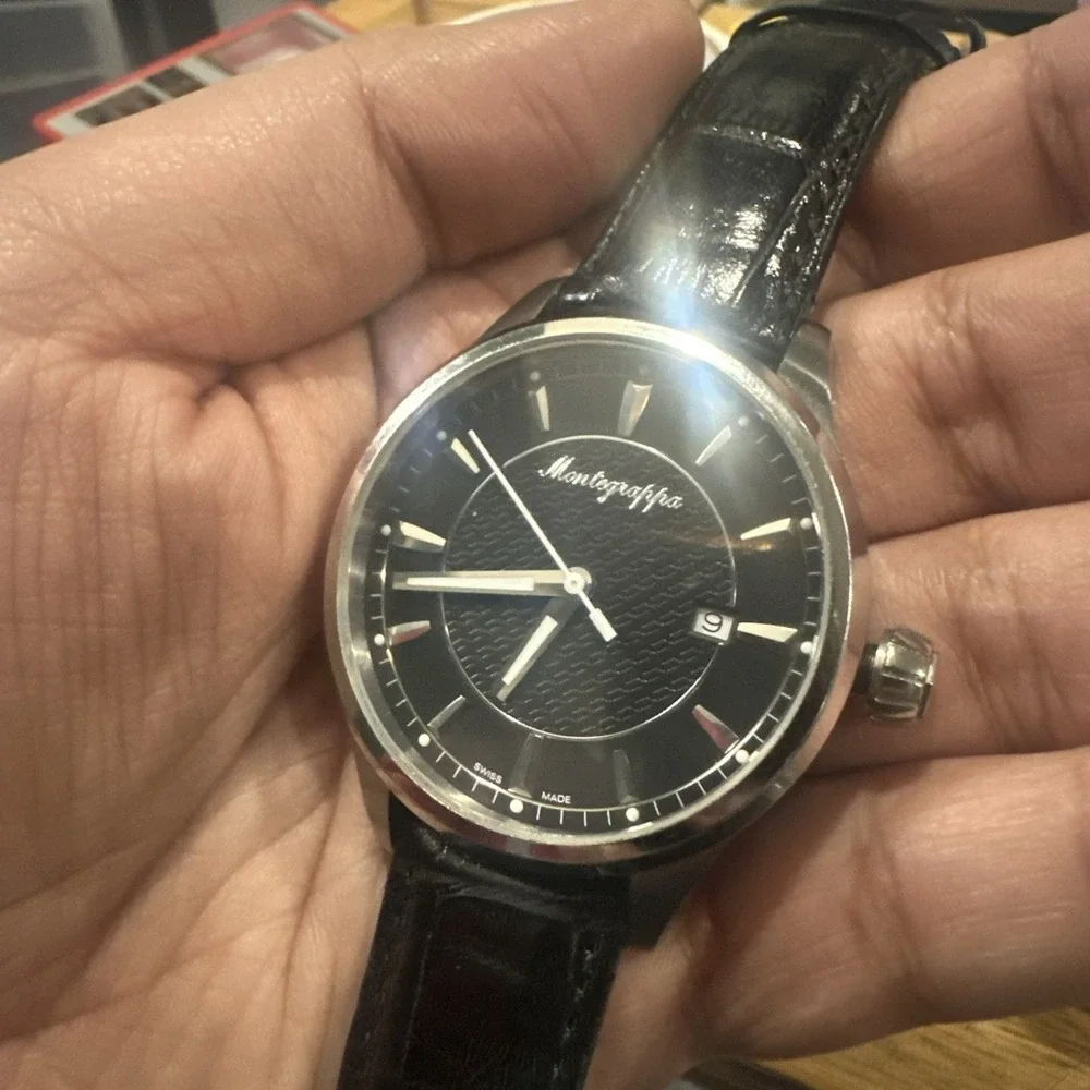 Working Montegrappa Fortuna Black Dial Leather Strap IDFOWALC 42mm Mens Watch